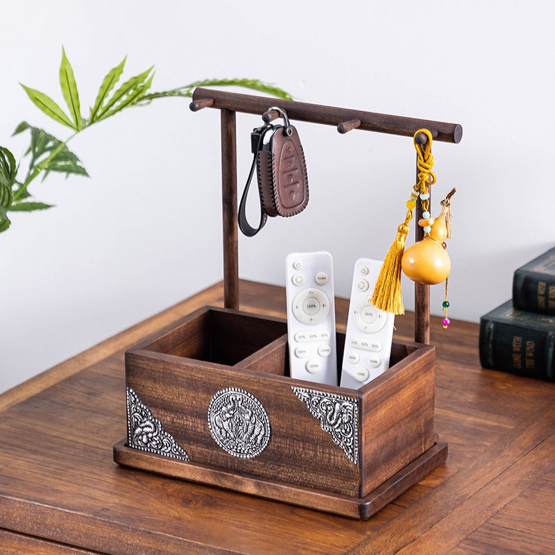 入户玄关钥匙收纳进门鞋柜摆件家用客厅桌面首饰长方形木质收纳盒