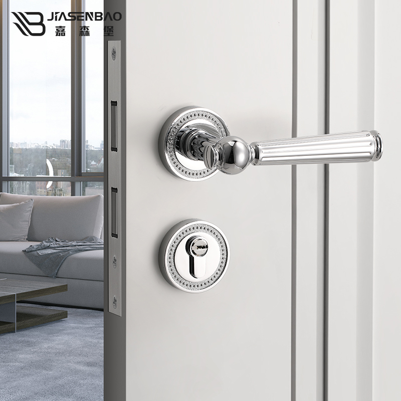 嘉森堡亮铬法式轻奢室内房门锁卧室法式门把手静音磁吸美式木门锁