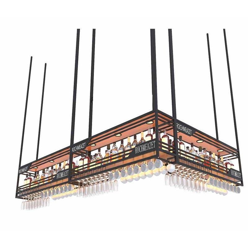 酒吧吧台酒架吊柜悬挂式红酒杯架工业风倒挂式酒杯架红酒杯装饰架