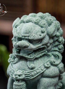 青砂石狮子摆件一对鱼缸造景看门镇宅庭院桌面玄关客厅门口装饰品