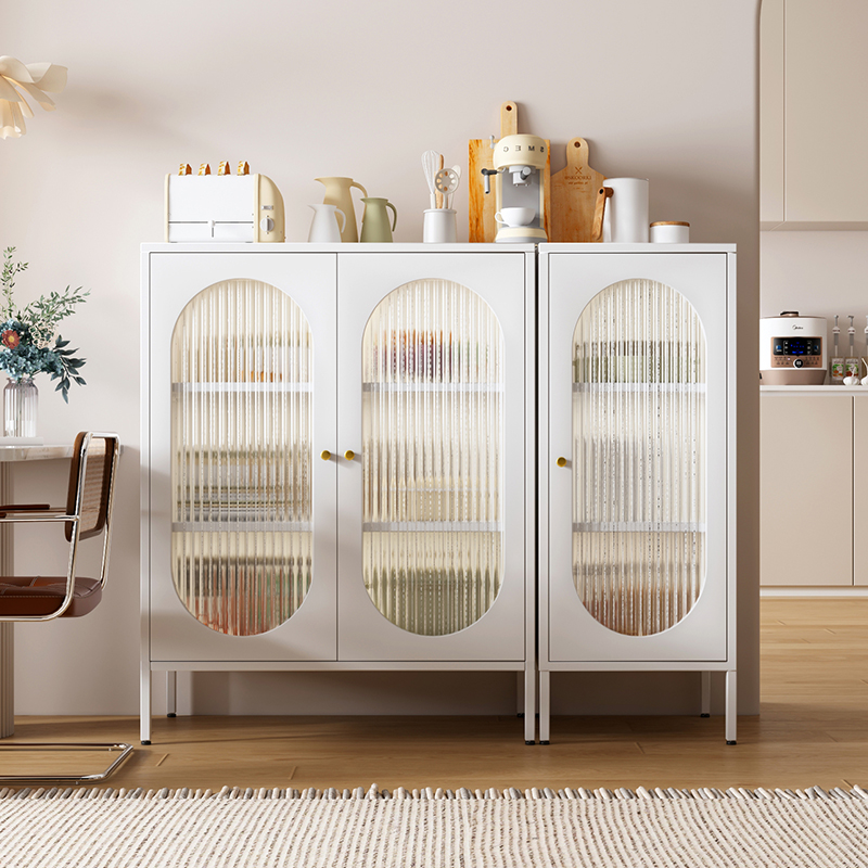 铁皮餐柜收纳柜家用超薄收纳柜阳台客厅杂物柜玻璃门置物矮柜子