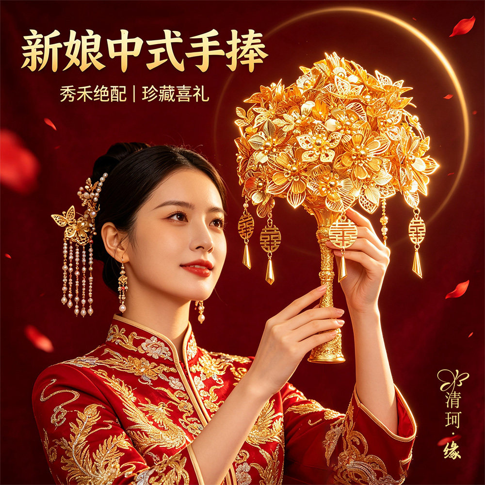 新娘手捧花合金花朵婚庆摆件