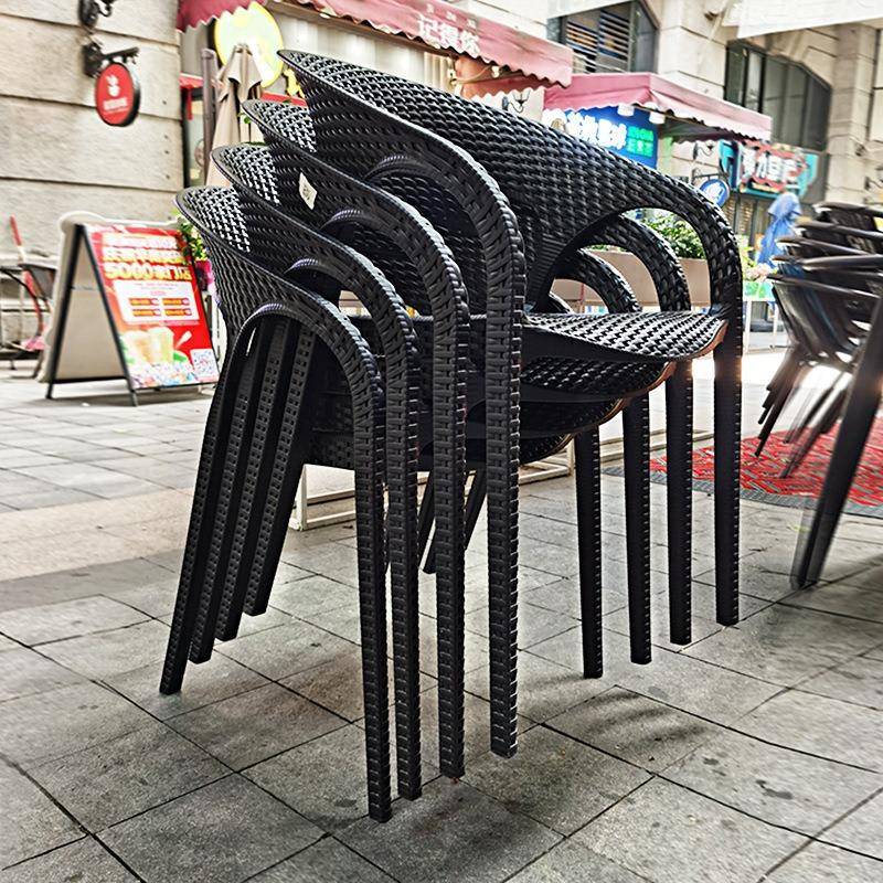 户外桌椅休闲奶茶店咖啡厅休息区洽谈椅塑料庭院花园仿藤餐椅子