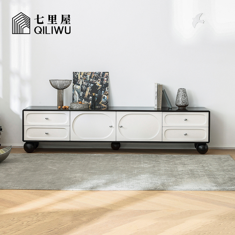 七里屋/法式复古奶油风电视柜家用现代简约意式轻奢中古风电视柜