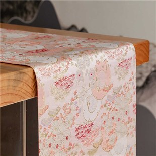 饰 防水茶席田园风粉色桌旗长方形茶垫家用茶几布艺桌垫餐厅民宿装