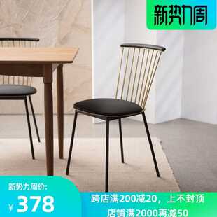 现代简约轻奢家用北欧铁艺餐厅咖啡厅靠背餐椅子休闲椅镂空椅