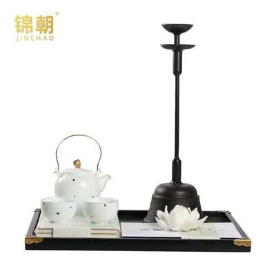 新中式复古烛台托盘组合陈设摆件样板房洽谈桌面玄关边柜软装饰品