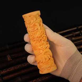 网红实心竹玉竹竹雕金蟾盘龙柱文玩把件立体雕刻手把件竹雕把件