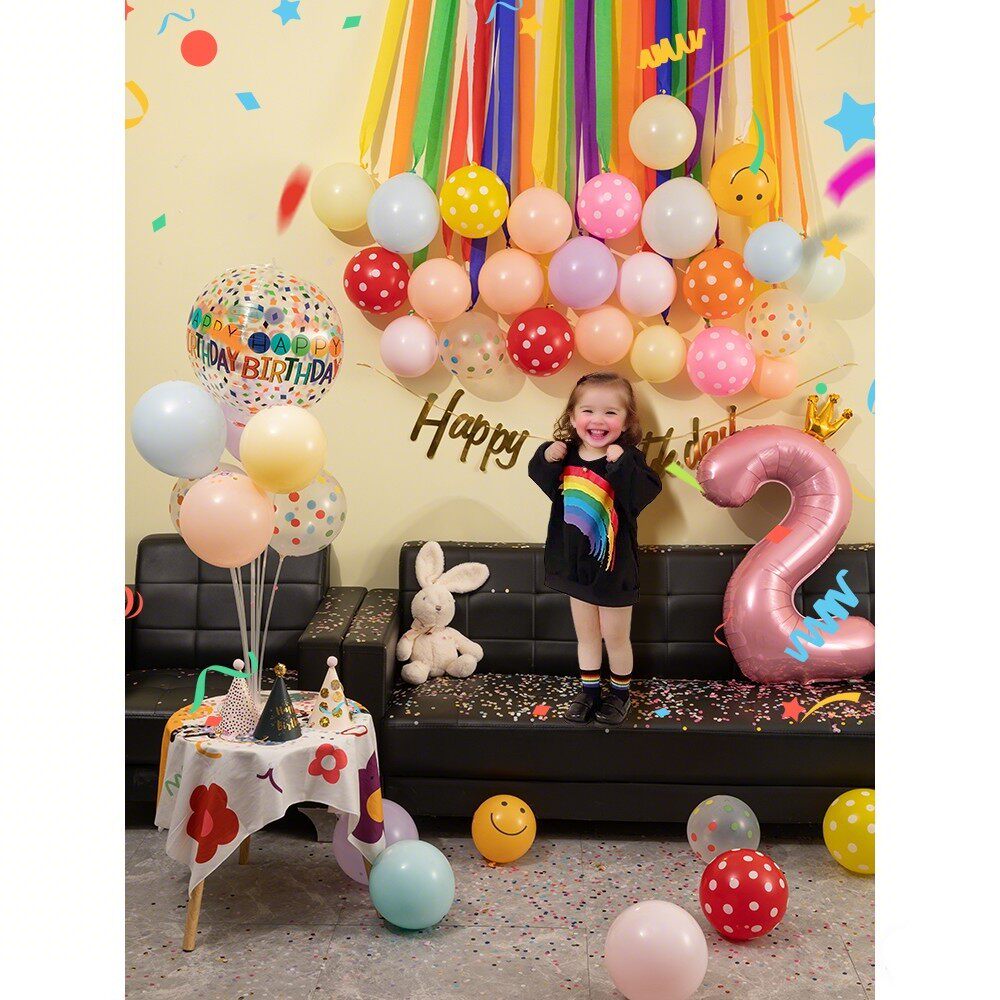 网红ins生日气球男女孩宝宝儿童装饰场景布置2周岁派对道具背景墙