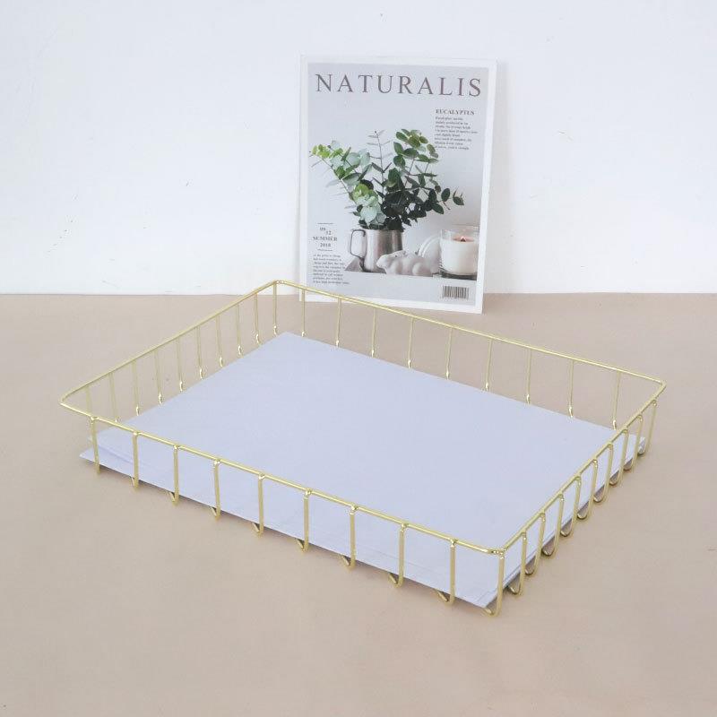 桌面铁艺A4文件收纳篮 办公室杂志篮子金属托盘果篮杂物整理文本