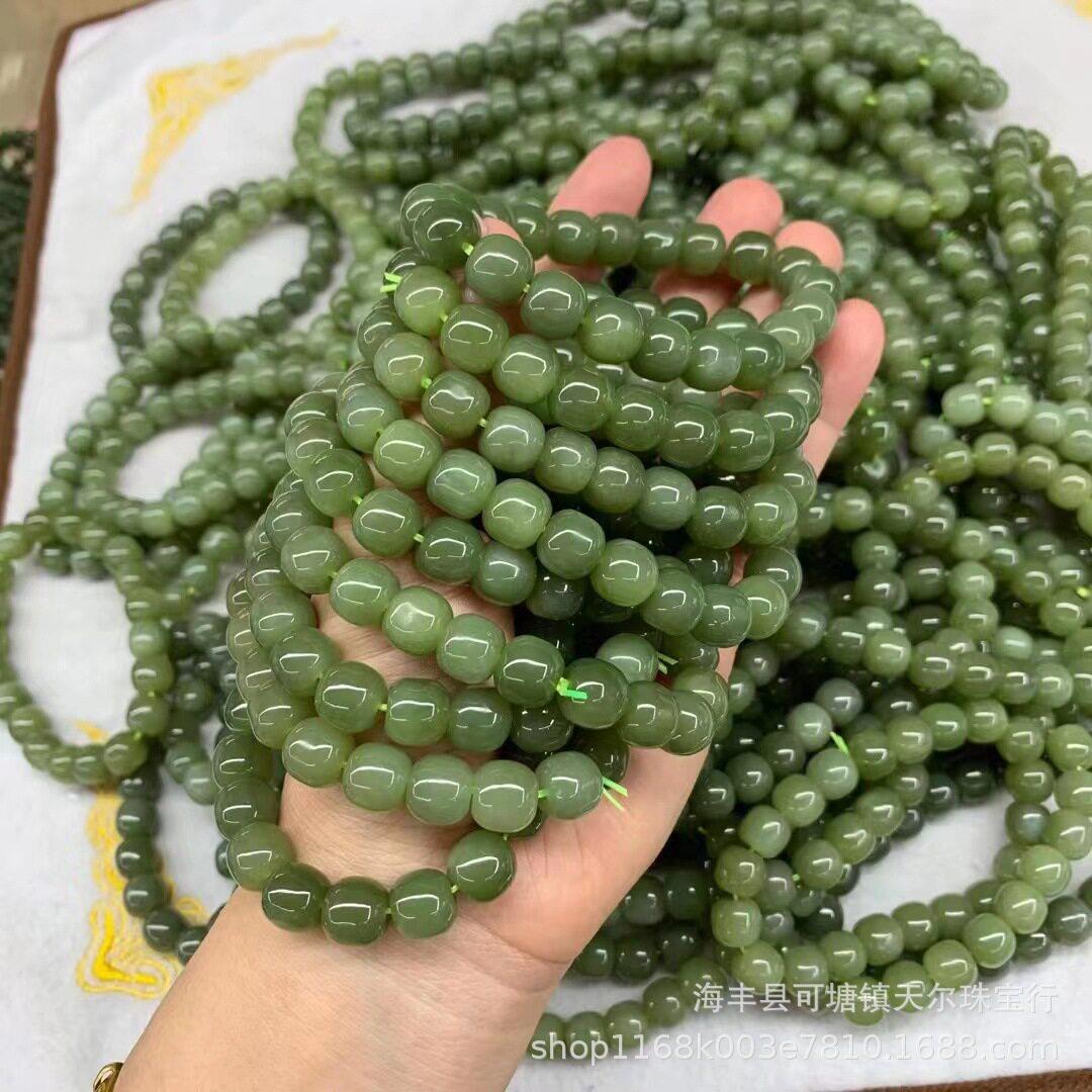 和田玉碧玉青黄口料 老型珠手串DIY配件散珠手链女百搭玉石