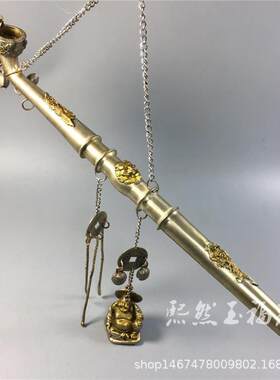仿古白铜旱烟袋 铜鎏金弥勒佛传统老式手工烟袋锅 烟斗古玩收藏品
