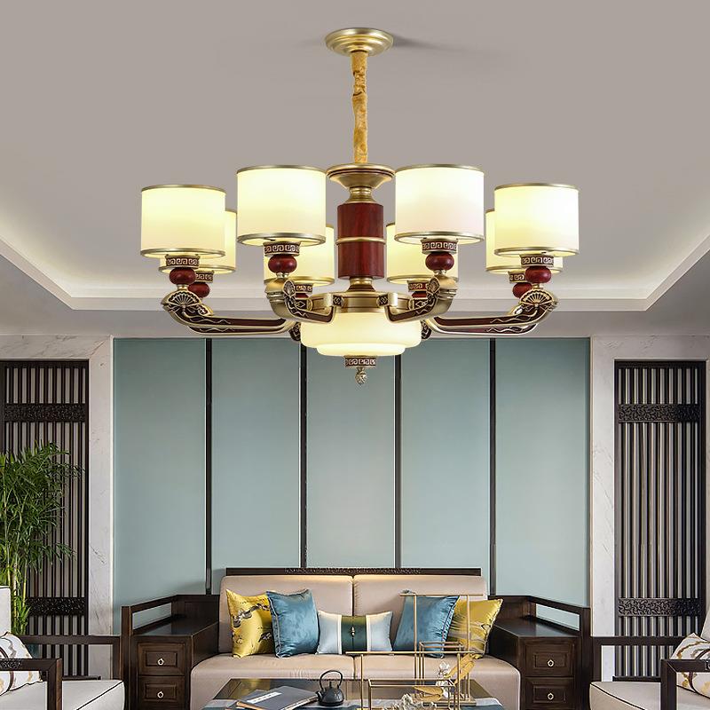 新中式吊灯仿红木扇型别墅复式高挑客厅吊灯餐厅锌合金大吊灯