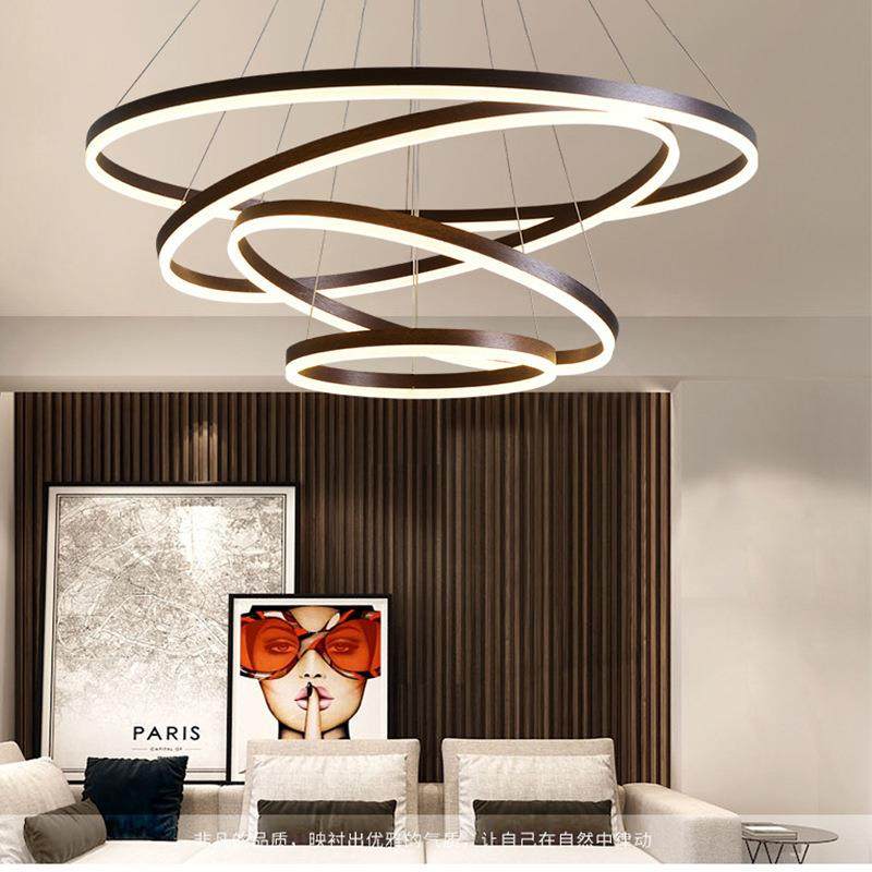 led客厅吊灯圆形北欧餐厅吊灯办公复式楼大厅后现代公寓铝材灯具