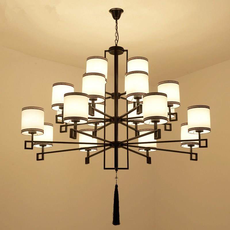 新中式吊灯酒店工程灯会所茶楼大吊灯别墅客厅复式楼餐厅铁艺灯具