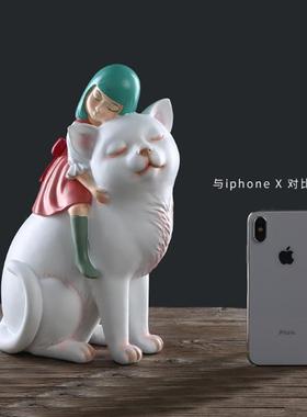 送礼树脂追梦女孩工艺品摆件猫背女孩创意猫咪家居客厅装饰品