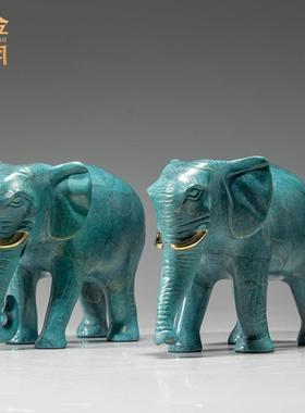 铜金岁月富贵吉祥大象黄铜摆件如意吉象彩铜大象摆件吸水象铜摆件