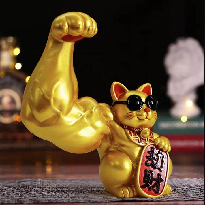 开 业摆件大力招财猫麒麟臂劫财猫巨臂肌肉肌肉暴富猫高档送礼大