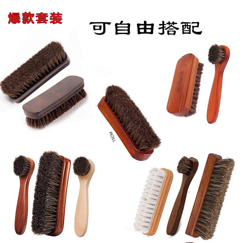 热款木制麂皮刷双头弯板马毛刷皮革汽车鞋抛光清洁清理鞋套鞋刷