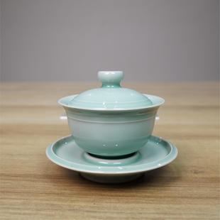 龙泉粉青釉陶瓷三才盖碗杯