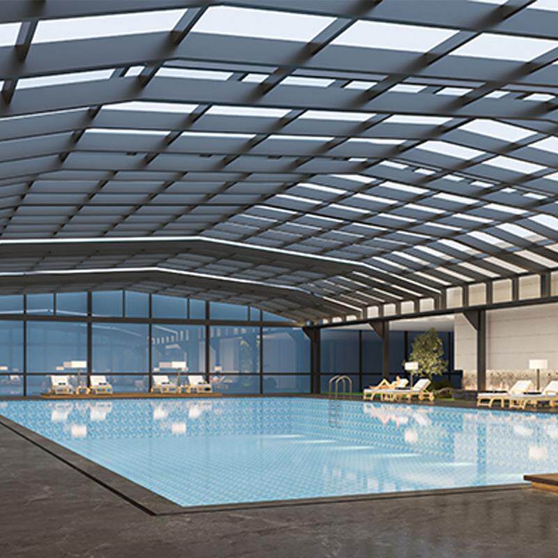 广州电动智能室外游泳池盖顶折叠阳光房可移动开合保温防晒透明棚