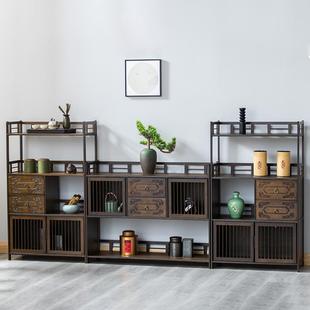 竹制落地多层博古置物架茶叶茶具收纳架实木家用办公储物柜 新中式