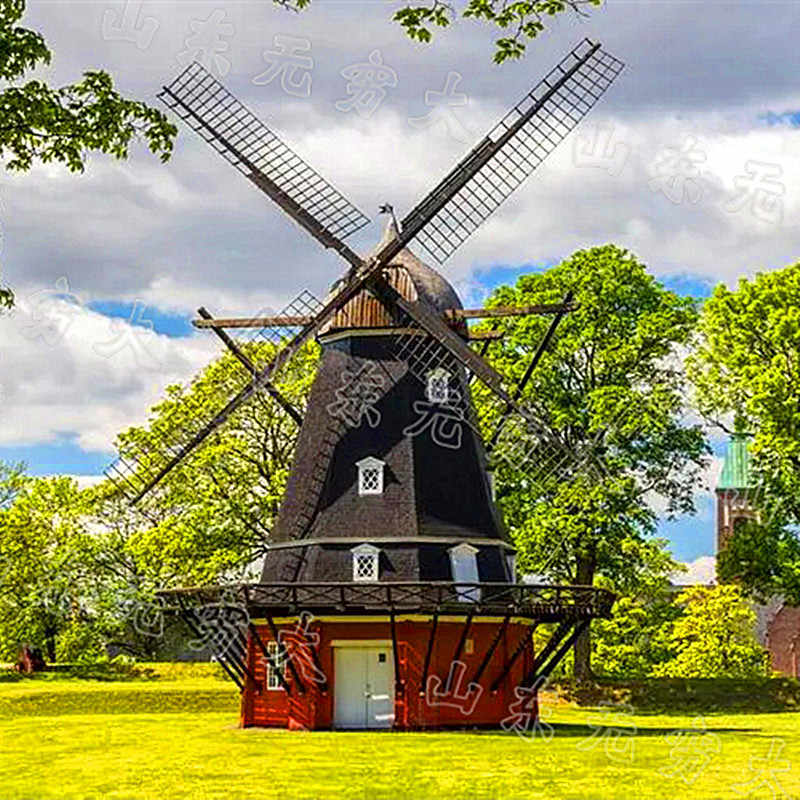 户外防腐木质荷兰风车游乐场打卡设备道具钢结构旋转公园摆件