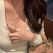 高版 本白贝母项链女小众设计18K玫瑰金高级感镶钻网红轻奢锁骨链