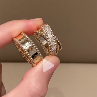 轻奢白贝母戒指女小众设计18K玫瑰金高级感镶钻签名珠珠蛇骨指环