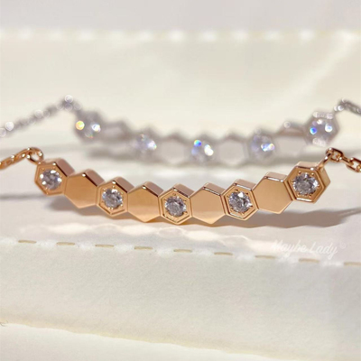 轻奢蜂巢项链女18K玫瑰金镶钻