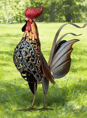 动物铁艺大铁公鸡摆件创意饰品金鸡报鸣工艺品属相红色送礼止怒摆
