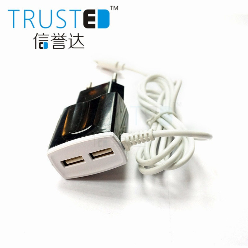 欧规双usb带线旅充5V2A手机充电器带线一体斜纹充电器批发TC108