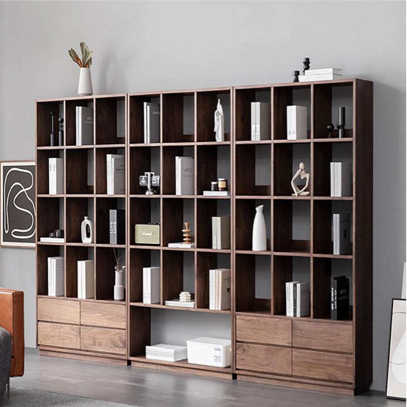 北美黑胡桃木满墙书柜北欧简约客厅展示柜书房置物架落地书架组合