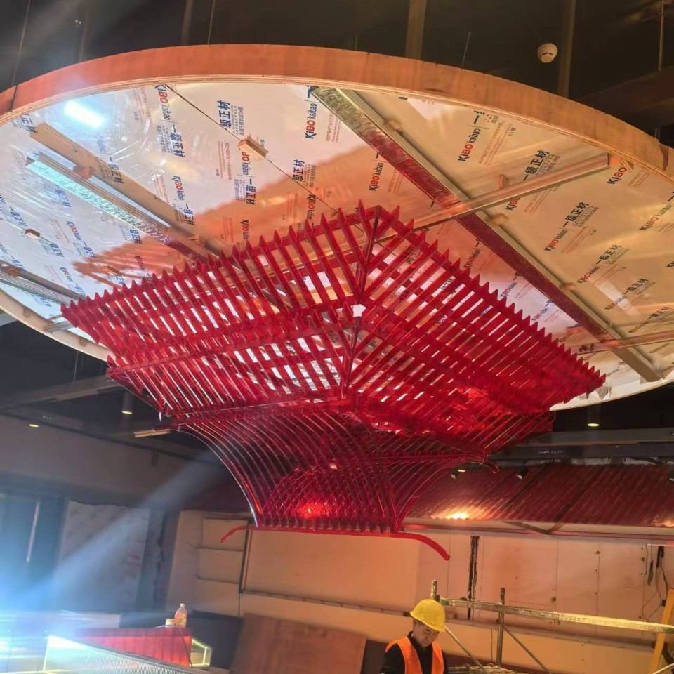 中式风格餐厅酒店大堂大灯售楼部沙盘灯红色亚克力亭子吊装灯会所