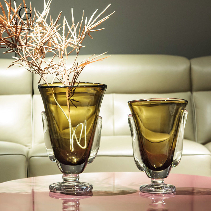 晶淳 复古咖啡色高脚艺术大号落地花瓶 干花束插花水晶玻璃器皿,包装,其它包装袋,淘宝优惠券,粉丝福利购,淘宝优惠卷