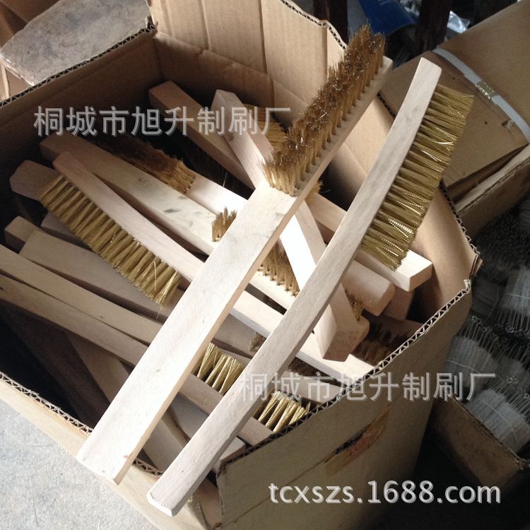 6*20木柄铜丝刷铜丝板刷机床模具除锈垢弯柄木头铜丝刷