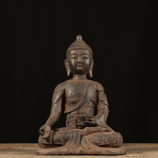 仿古铁器纯铁千衣佛中式复古释迦牟尼佛坐像古法工艺制作客厅陈设