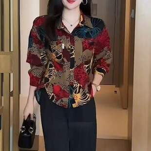 2026秋新九分袖妈妈装碎花衬衫宽松中老年人外穿小衫洋气遮肉上衣