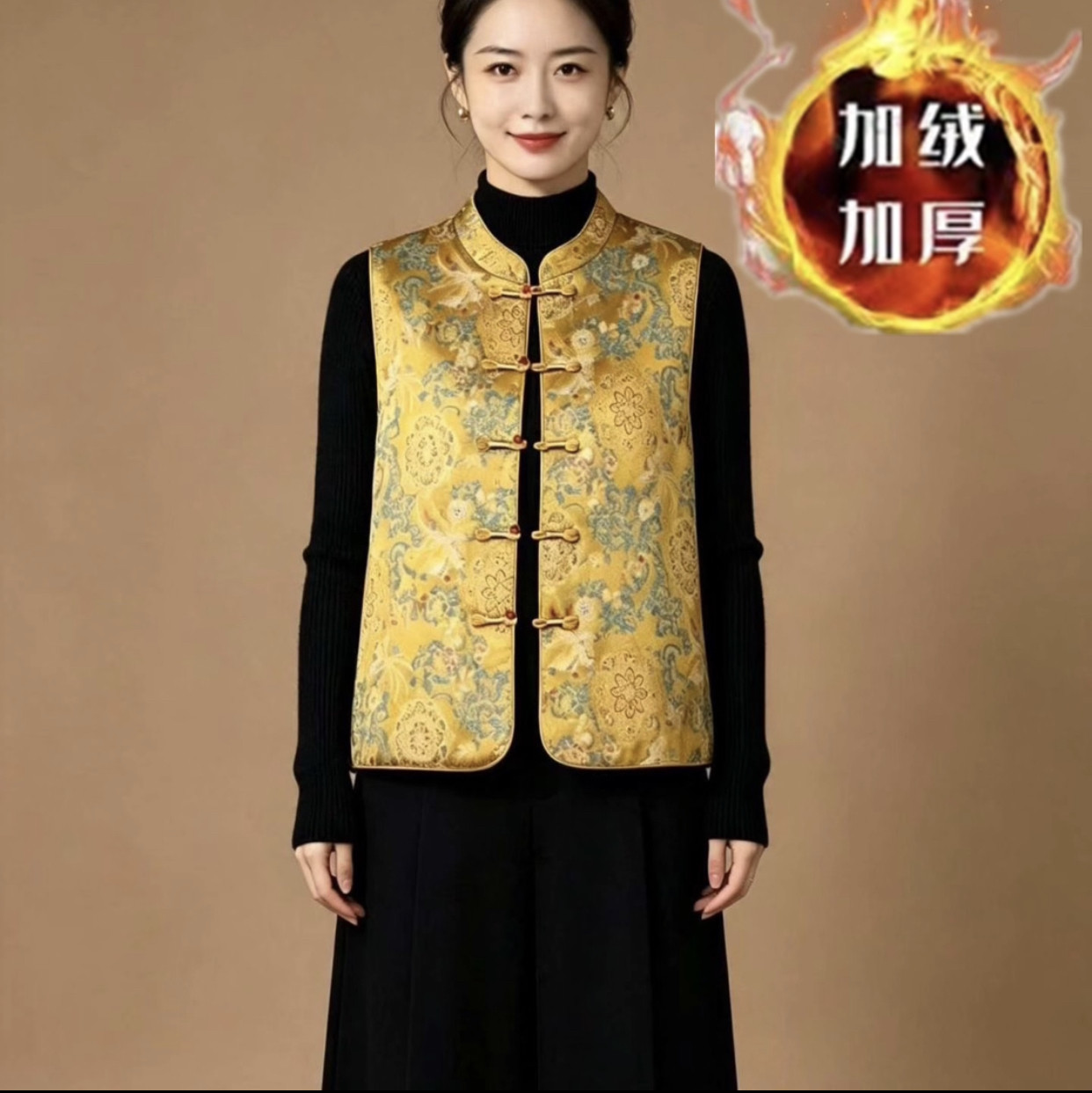 加棉2026新款妈妈坎肩新中式马甲加厚秋冬国风盘扣中老年保暖背心