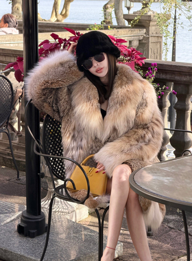 刘熊熊MCMAX【宫廷贵妇】冬新轻奢高定美国进口山猫舍利皮草外套