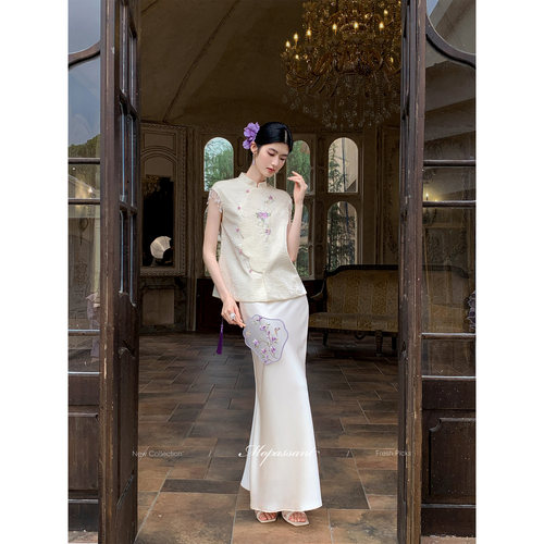 MOPASSANT 6/20上新【晚禾裳】新中式花朵刺绣马甲半裙汉服套装