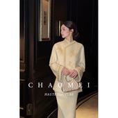 赋金枝 国风新中式 女装 冯CHAOMEI 定位刺绣绵羊毛外套套装