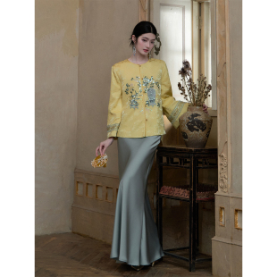 春日宴 27上新 新中式 醋酸刺绣宽松衬衫 MOPASSANT 半身裙套装