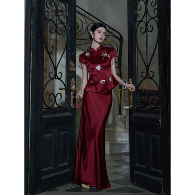 MOPASSANT 3/06上新【棠红】新中式婚礼订婚服新娘敬酒服刺绣套装