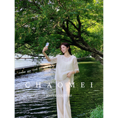 向云端 饰短袖 夏季 年终特惠 天丝奶白色上衣袖 口花边装 衬衫