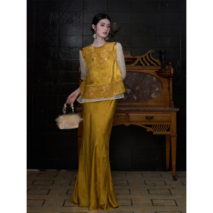 春夏金色刺绣醋酸套装 27上新 新中式 三件套 鎏光引 MOPASSANT