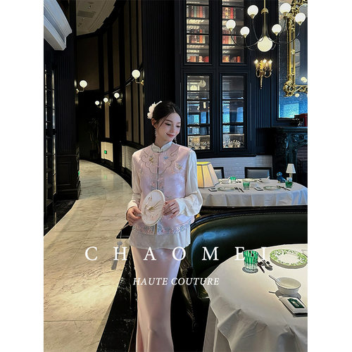 MOPASSANT【花涧谣】新中式国风女装双面穿马甲衬衫半裙套装