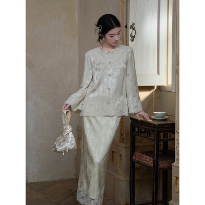 MOPASSANT【云舒】新中式春夏亚麻蕾丝刺绣拼接套装