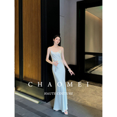 中长款 冯 鱼尾裙 新中式 醋酸吊带裙清冷感薄款 CHAOMEI 冰川蓝
