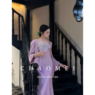 断码清仓桔梗紫新中式套装